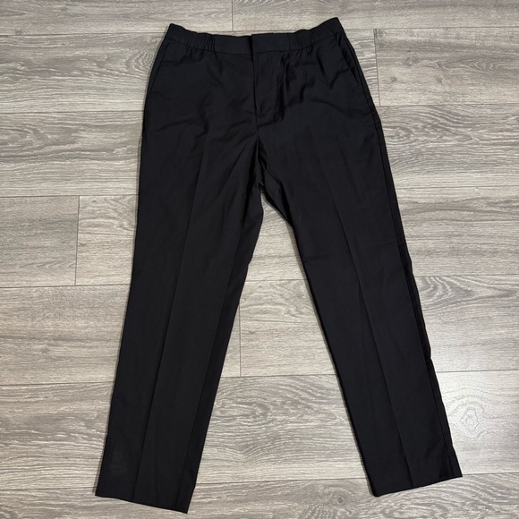 H&M Men Black Slim Fit Cropped Coupe Etroite Dress Pants Elastic Waist Size 34 - Picture 1 of 13